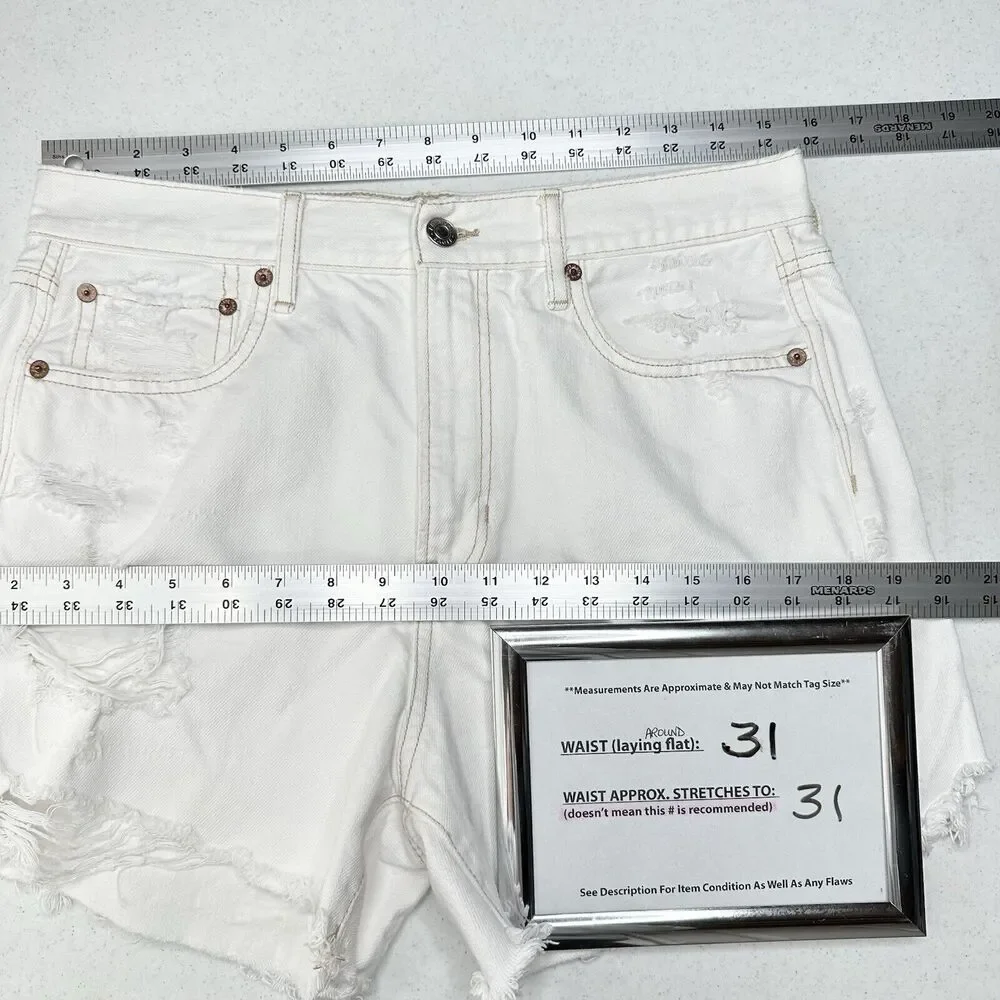 American Eagle Shorts 10 90s Boyfriend High Rise White Denim Distress Grunge EUC